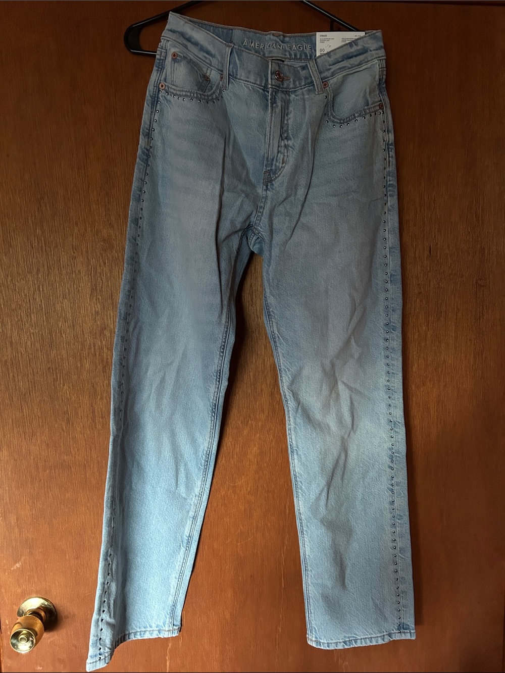 American Eagle Outfitters Light Blue High-Rise Studded Side Seam Jeans